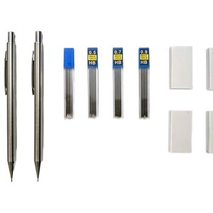4 Set Metallic Mechanical Pencil 0,3/0,5/0,7/0,9mm with Erasers and Lead Refills